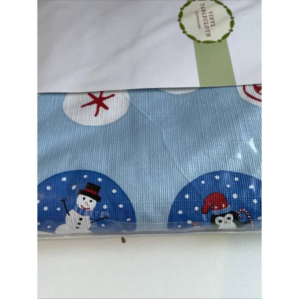 VTG Holiday Snowglobe Vinyl Tablecloth 60 X 84